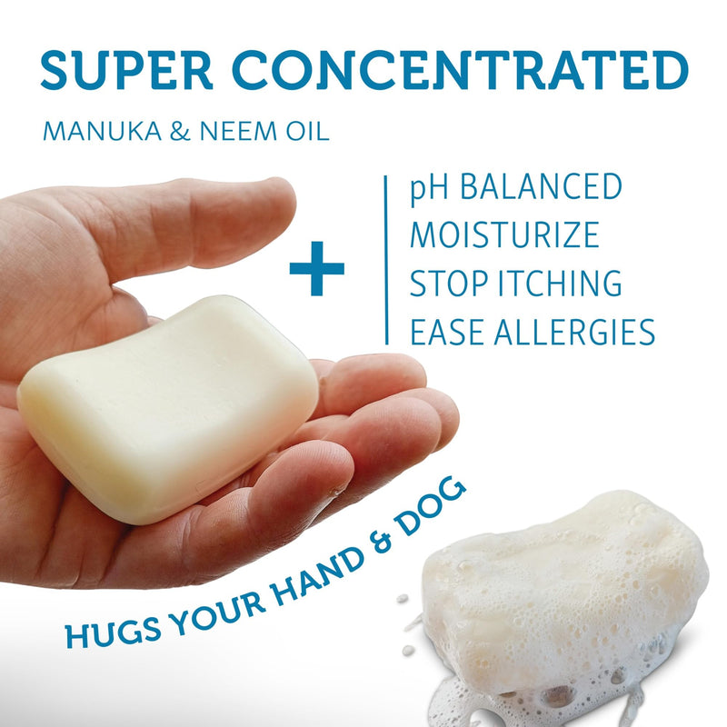 Dog Shampoo Bar Soap for Itchy Skin Relief - 2.8 oz - Concentrated Dog Soap for Sensitive Skin with Natural Manuka and Neem Oil to Ease Allergies, and Itching 2.8 oz (80g) Soap Bar - PawsPlanet Australia