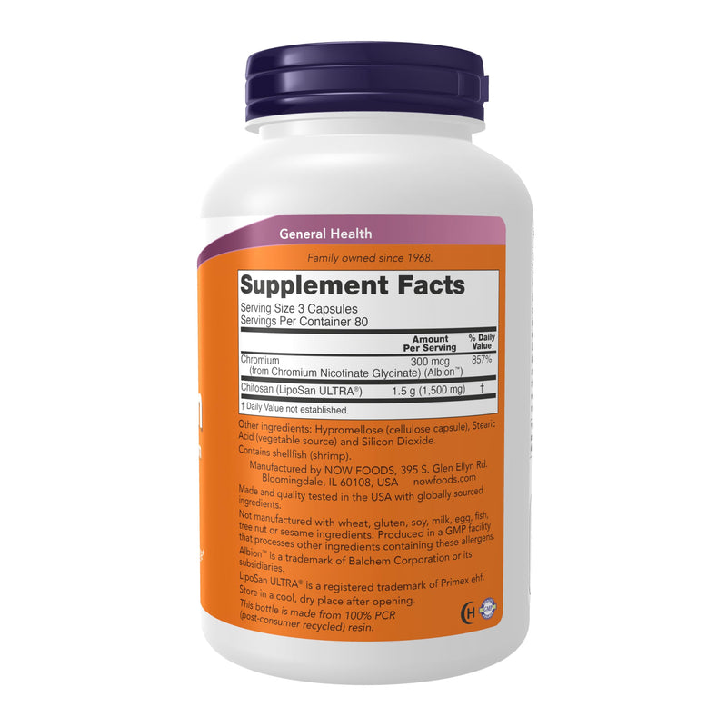 NOW Supplements, Chitosan 500 mg plus Chromium, Weight Management*, 240 Veg Capsules 240 Count (Pack of 1)