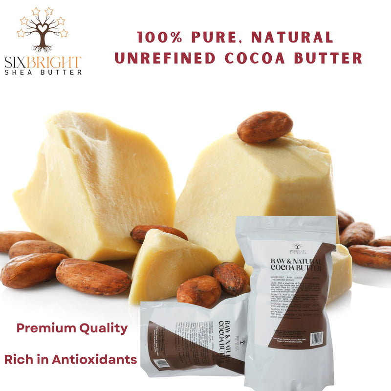 Sixbright Unrefined Cocoa Butter –16 oz | 100% Pure, Food Grade- Natural Moisturizer for Dry Skin, Fades Stretch Marks & Scars ,For Skin, Hair, DIYs. Chocolate Aroma Solid - BeesActive Australia