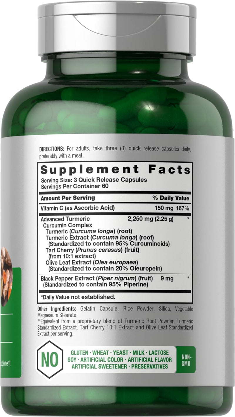 Horbäach Turmeric Supplement with Black Pepper 2250mg | 180 Capsules | with Bioperine & Tart Cherry | Non-GMO, Gluten Free Supplement - BeesActive Australia