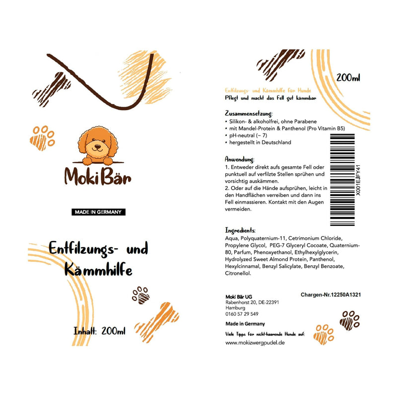 Moki Bear detangling spray and combing aid for dogs I 200ml I Nourishes and makes the fur easy to comb - BeesActive Australia