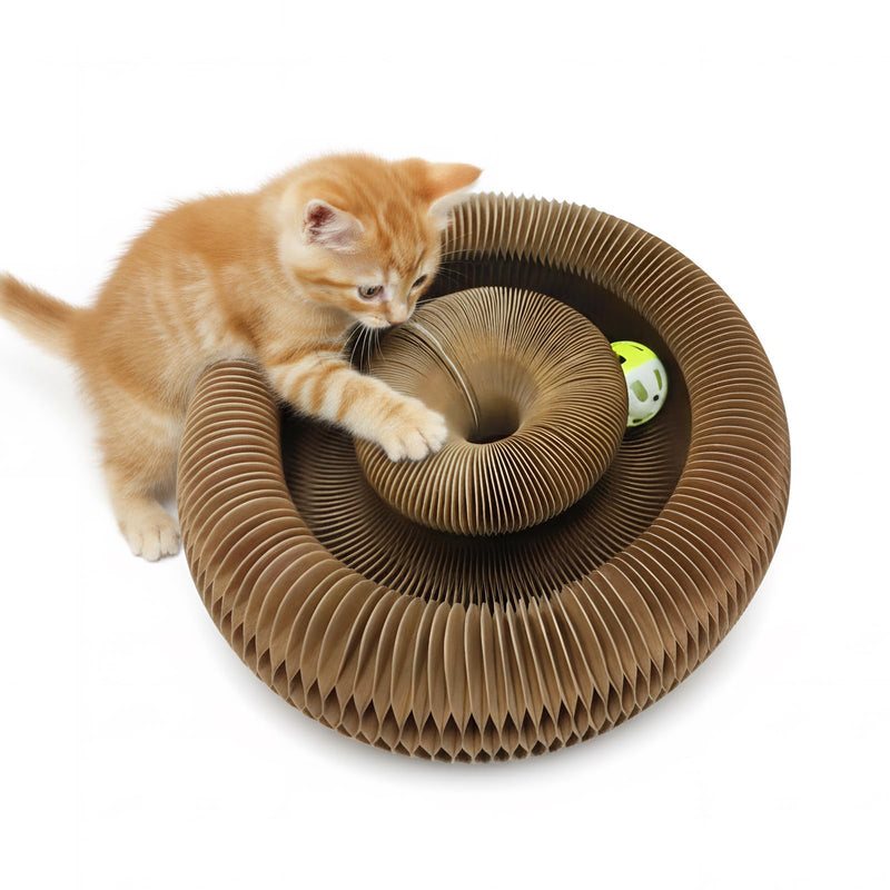 Corrugated Paper Cat Scratcher Track with Rolling Ball - Scratch-Resistant, Interactive, Pet-Safe for Feline Play & Claw Care Animal Print - BeesActive Australia