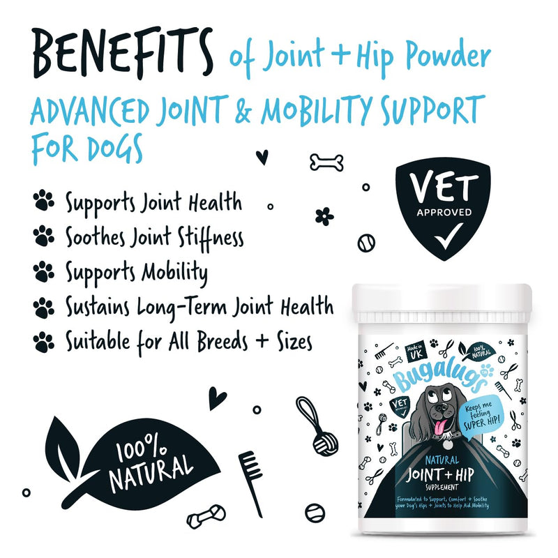 BUGALUGS Joint Supplements For Dogs With Glucosamine, Chondroitin, Green Lipped Mussel - 10 Key Dog Vitamins, Helps with Pain Relief, Joint Support & Stiff Joints (200g) 200g