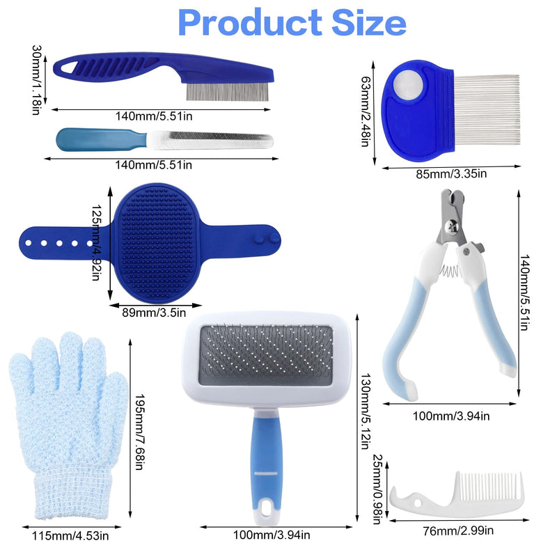 QGGTQG Rabbit Grooming Set 8 Piece Small Animal Grooming Set with Pet Trimmer, Nail Clippers, File, Pet Massage, Bath Glove, Flea Comb for Cats, Puppies, Rabbits, Hamsters (Blue) Blue - BeesActive Australia