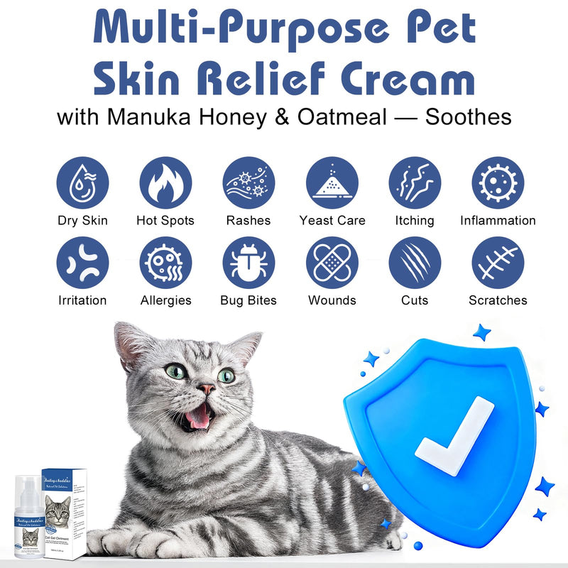 Bailey & Buddies Natural Cat Skin Ointment – Soothing Relief for Dry, Itchy Skin, Hot Spots, Eczema & Allergies – Omega-Enriched Formula with Apple Cider Vinegar – Gentle on Sensitive Skin