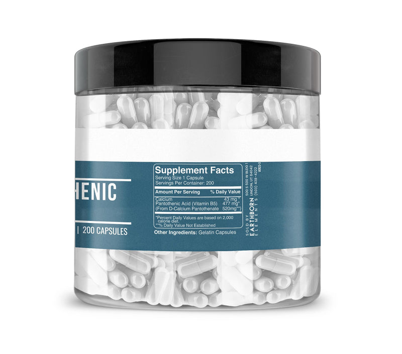 Earthborn Elements Pantothenic Acid 200 Capsules, Pure & Undiluted, No Additives 1 Count (Pack of 200)