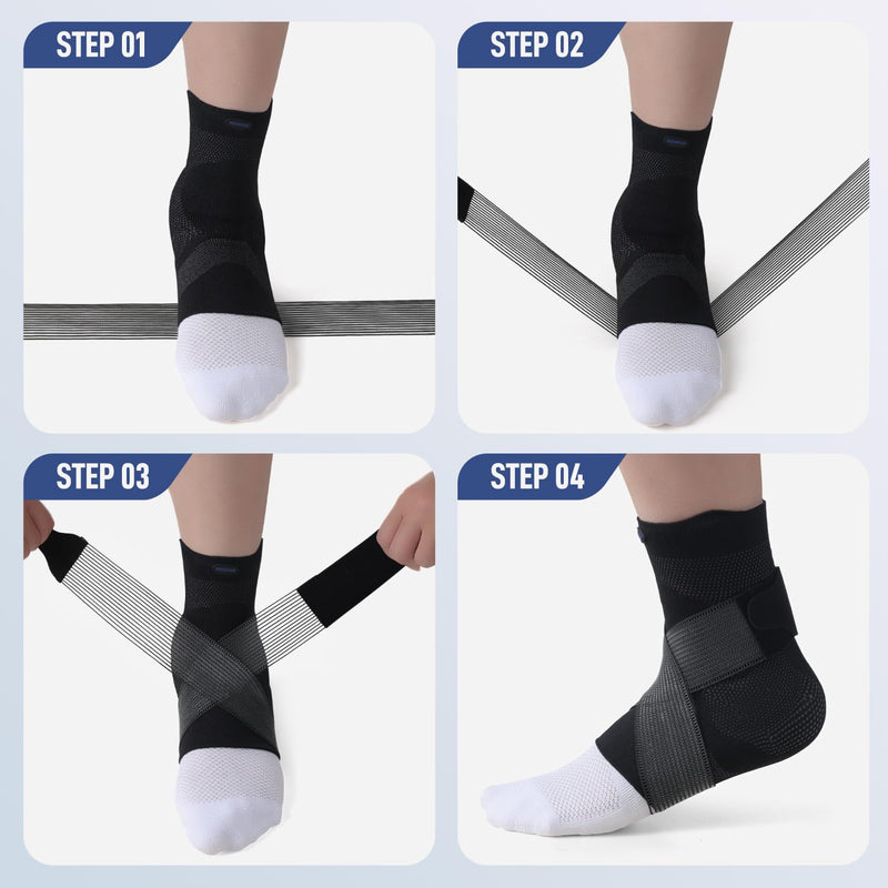 Hocafer Ankle Brace for Women ＆ Men, Ankle Compression Sleeve with Ankle Silicone Pad, Ankle Support for Plantar Fasciitis, Arthritis(Black, M, Right) Right, M Black