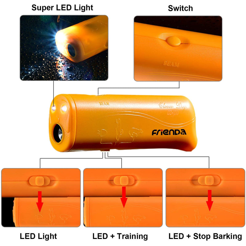 Frienda LED Ultrasonic Dog Trainer Device 3 in 1 Stop Barking Stop Bark Handheld Dog Training Device (Yellow) - BeesActive Australia