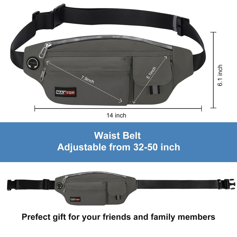 MAXTOP Large Crossbody Fanny Packs for Men Women with Headphone Jack and 5-Zipper Pockets Adjustable running belt for Outdoors Yoga Traveling Casual Running Hiking Dark Grey