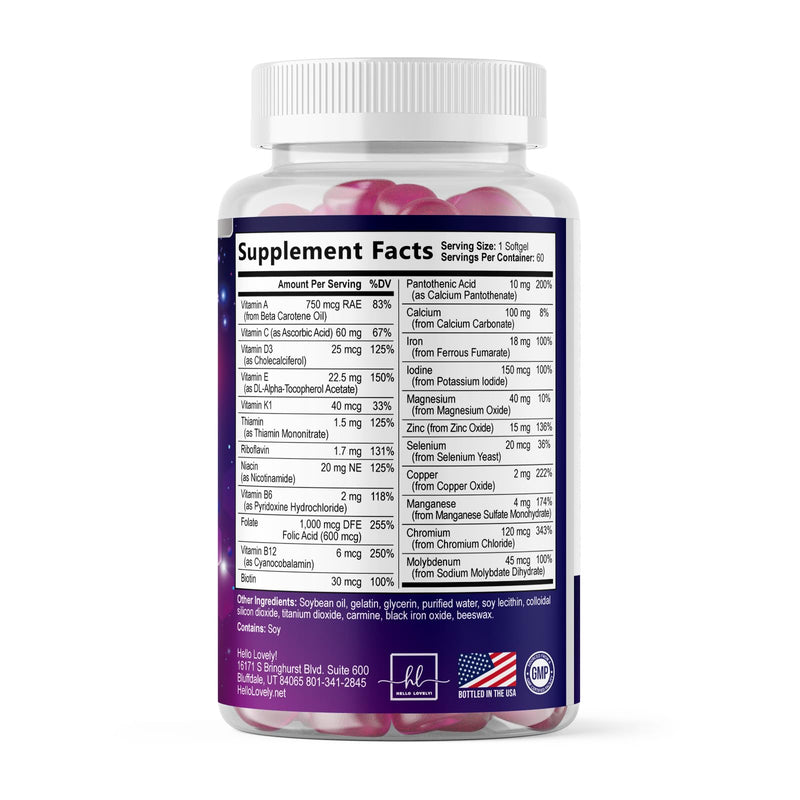 Multivitamin For Women - Complete Daily Woman's Multivitamins with Biotin, Calcium, Folic Acid, Iron, Zinc, Vitamin A, C, D, E & B Vitamins, Women's Hair Skin and Nails Supplements - 60 Softgels 60 Count (Pack of 1)