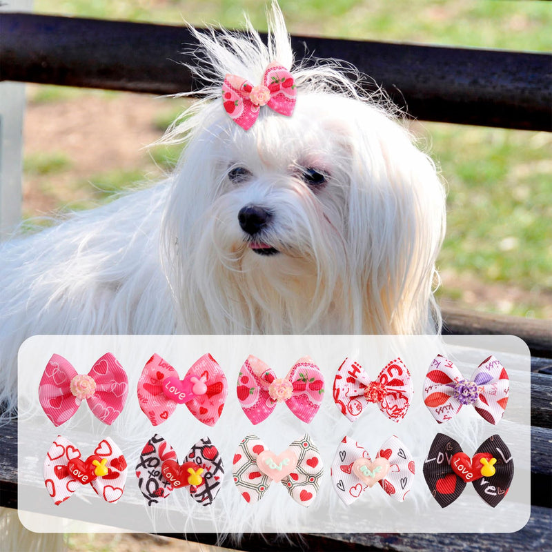 20pcs Small Dog Hair Bows, Pink Cute Dog Bowknot Hair Tiny Puppy Hair Bows Multiple Styles Dog Bow Hairband for Dog Accessories - BeesActive Australia