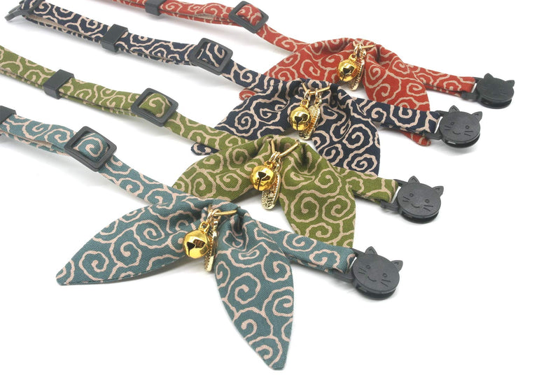 PetSoKoo Bunny Ears Cat Collar, Japan Lucky ‘開三運’ Charm. Safety Breakaway Bowtie Kitten Collar with Bell, Red Standard (8-12inch,20-31cm) - BeesActive Australia