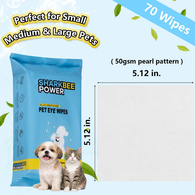 Bamboo Pet Eye Wipes for Dogs & Cats, Remove Tear Stains & Discharge, Daily Eye Cleaning for Clear & Bright Eyes (70) 70
