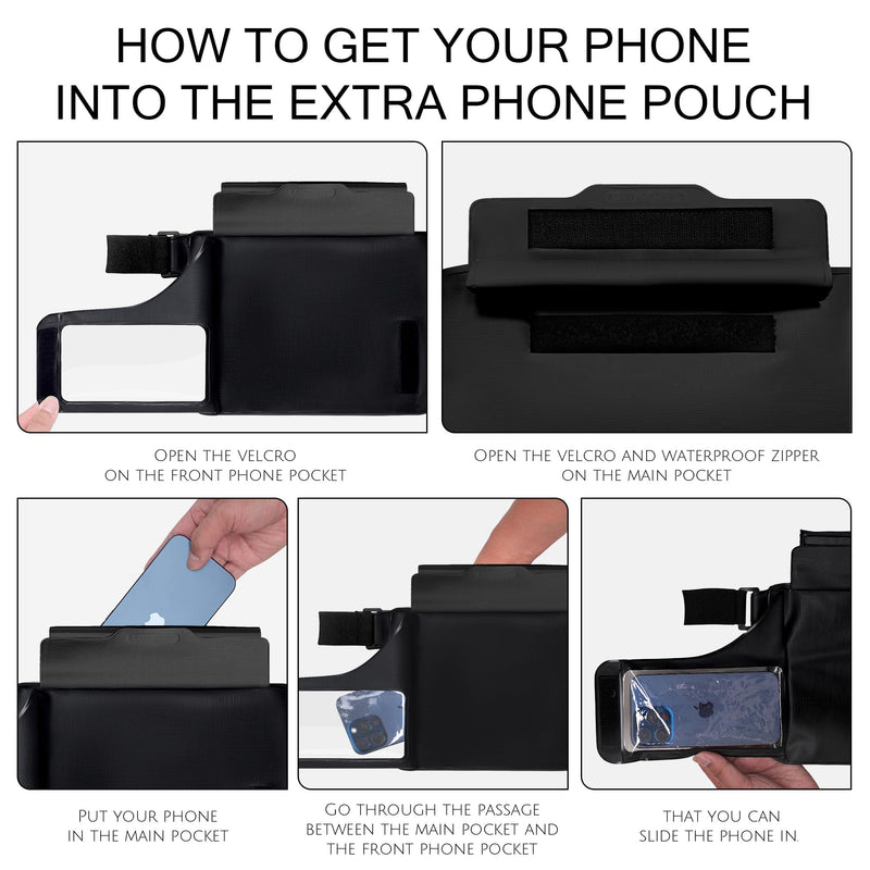 Waterproof bag Fanny Pack with Phone Case, Water proof Phone Pouch Dry Bag Keep Valuables Safe for iPhone Samsung, Adjustable Waist Strap and Screen Touch Sensitive for Swimming Boating Beach Fishing