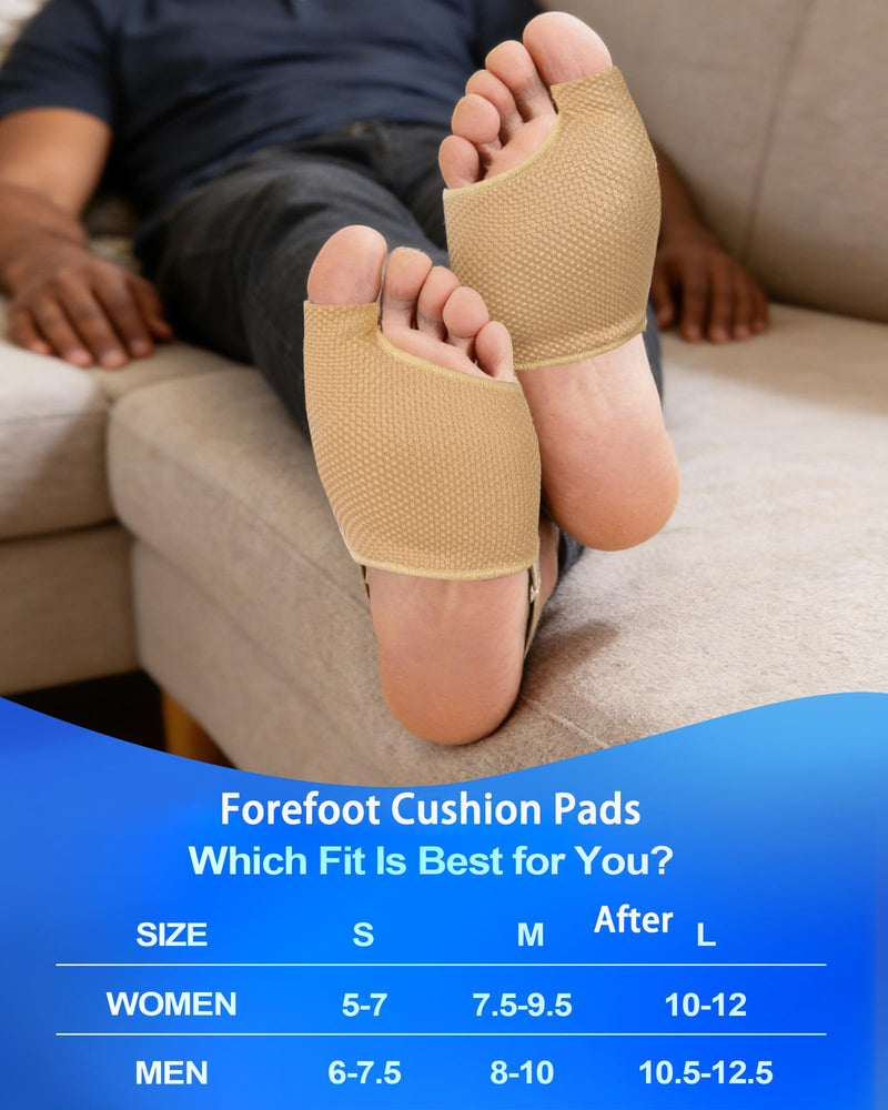 Metatarsal Pads for Men & Women - 2 Pairs Ball of Foot Pain Relief Cushions with Gel Inserts & Fabric Sleeves,Relief for Morton's Neuroma,Metatarsalgia, Sesamoiditis,Pressure & Callus(Medium, Beige) M