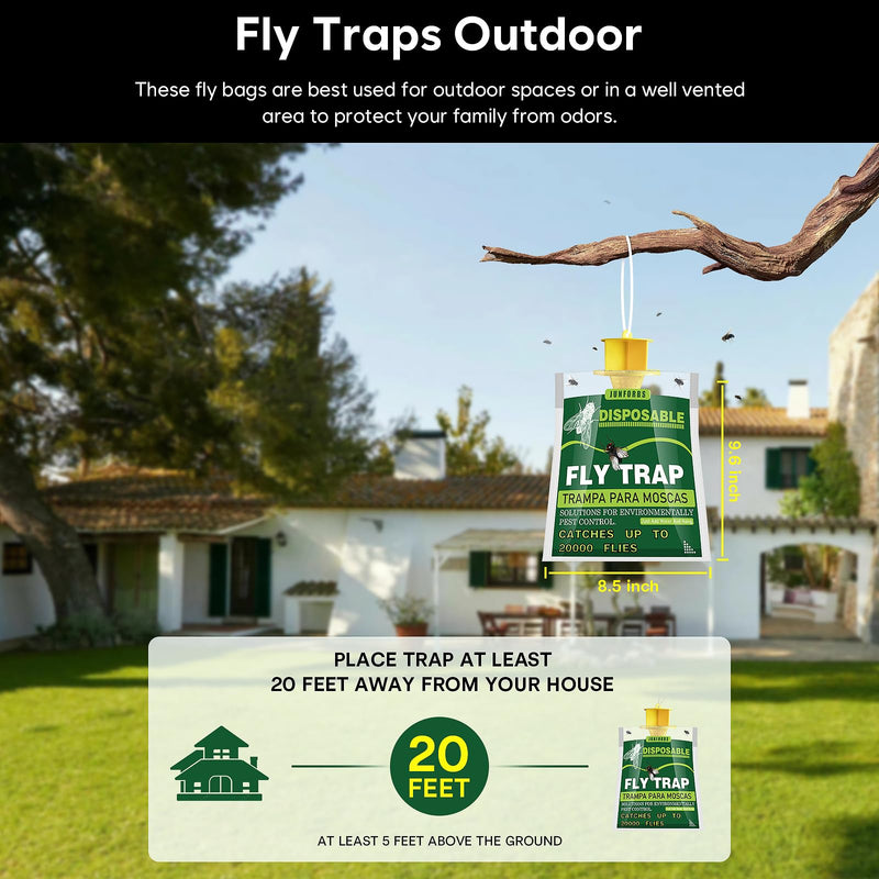 Fly Traps Outdoor Fly Trap Hanging with Natural Pre-Baited, Disposable Non Toxic Fly Catcher, Fly Killer, Fruit Fly Trap Kills Up to 20,000 Flies for Barn, Farm, Stable, Patio - 9 Traps Green-9 - BeesActive Australia