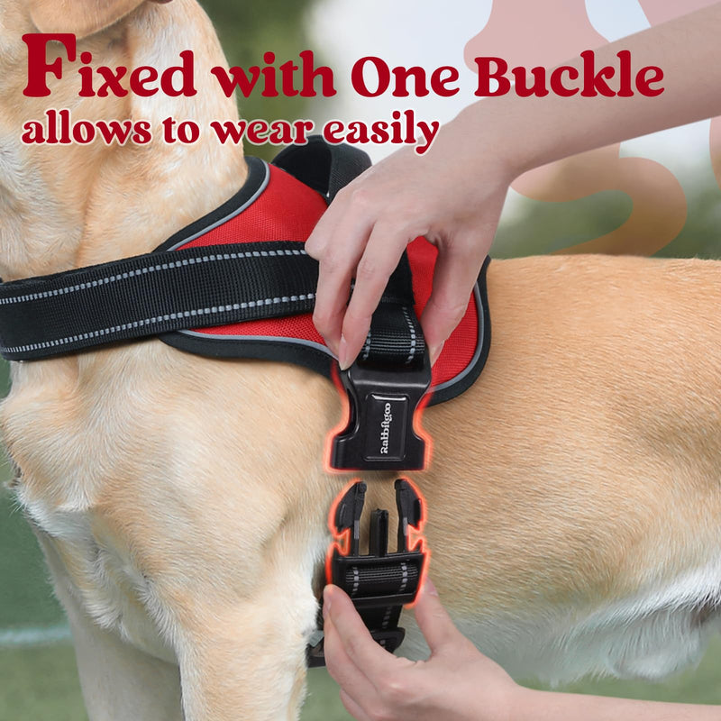 rabbitgoo Dog Harness Medium Sized, No Pull No Choke Pet Vest, Easy Wearing with One Buckle, Reflective, Adjustable Pet Harness with Molle for Walking, Training, Red, M - BeesActive Australia