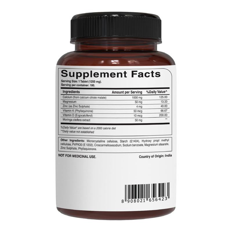 Pure Nutrition Ultra Calcium Citrate 1000mg Highly absorbable Calcium Supplement with Calcium Citrate Malate, Vitamin D, Zinc and Magnesium - 1 Tablet Daily (180 Veg Tabs) Non-GMO | Gluten-Free 1 Count (Pack of 1)