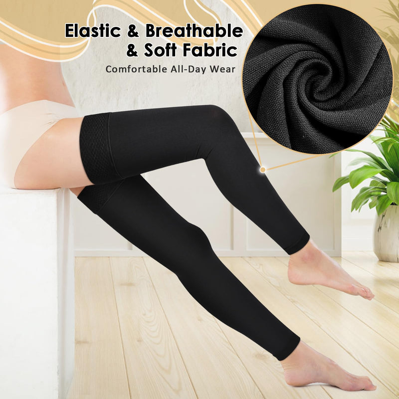 Beister 15-20 mmHg Compression Stockings for Women & Men, Thigh High Medical Footless Graduated Compression Sleeves with Dot Silicone Band, Support Pressure Socks for Varicose Veins, Edema, DVT Black XL