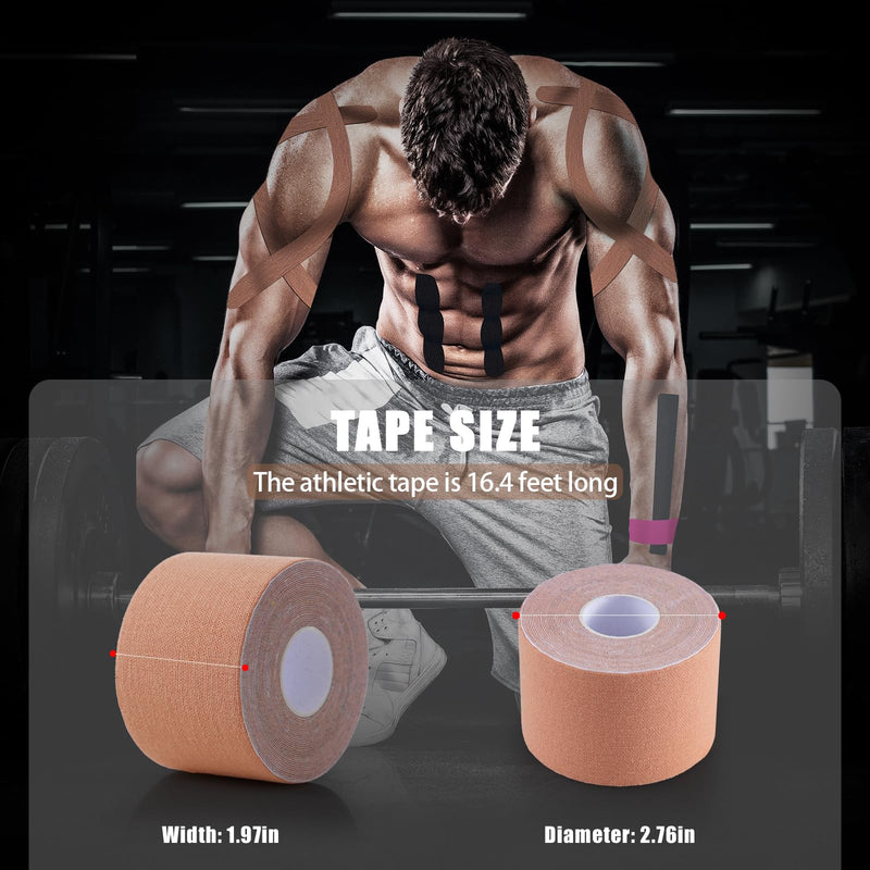 Kinesiology Tape (4 Rolls Pack),Waterproof Athletic Tape for Pain Relief,Brace & Elastic Supports Tapes for Ankle Wrists Knees Joints,2 Inches Wide x 16.4 Feet Long (Mixed) Mixed