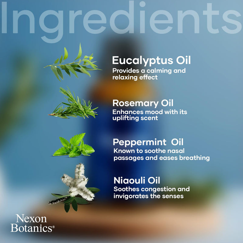 Breathe Essential Oil Blend 30 ml - Breath Sinus Relief with Menthol Oils - for Humidifiers, Diffusers, and Aromatherapy - Nexon Botanics Breathe 1 Fl Oz (Pack of 1)