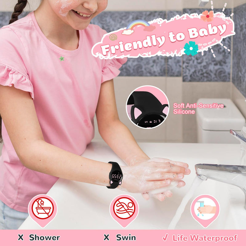 Kids Digital Watches for Girls Boys, Sports Watch with Fitness Tracker, Pedometer, Alarm Clocks, Stopwatch, No App Needed & Waterproof Kids Watch, Gift for Teens Girls Boys Ages 5-14 T6F-BlackPink-Y