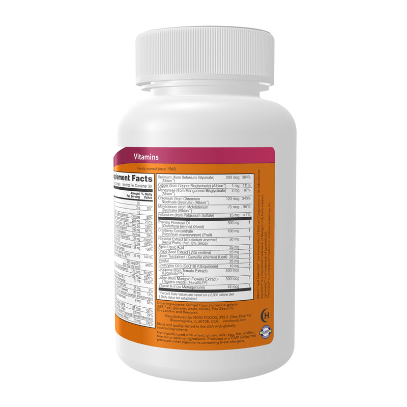 NOW Foods Supplements, Eve™ Women's Multivitamin with Evening Primrose, Cranberry, Green Tea, Horsetail Silica & CoQ10, 90 Softgels 90 Count (Pack of 1)