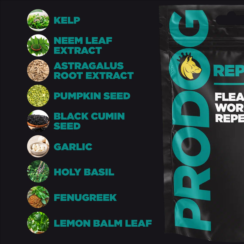 ProDog Repel Plant-Based Flea, Tick & Worm Supplement for Dogs - Daily Herbal Gut, Skin & Immune Support | Meal Topper with Kelp, Neem, Black Cumin & Holy Basil | For Dogs 6 Months+ - 300g