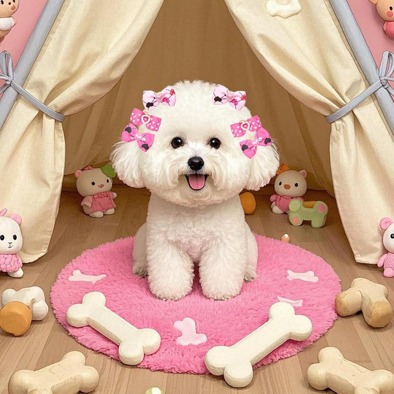 20 Pcs Valentine's Day Small Size Dog Hair Bows with Rubber Bands Puppy Hair Bows Grooming Accessories with Pearls Rhinestone Multicolor Small Pet Handmade Bowknot Pink Red Mixed Puppy Hair Bows - BeesActive Australia