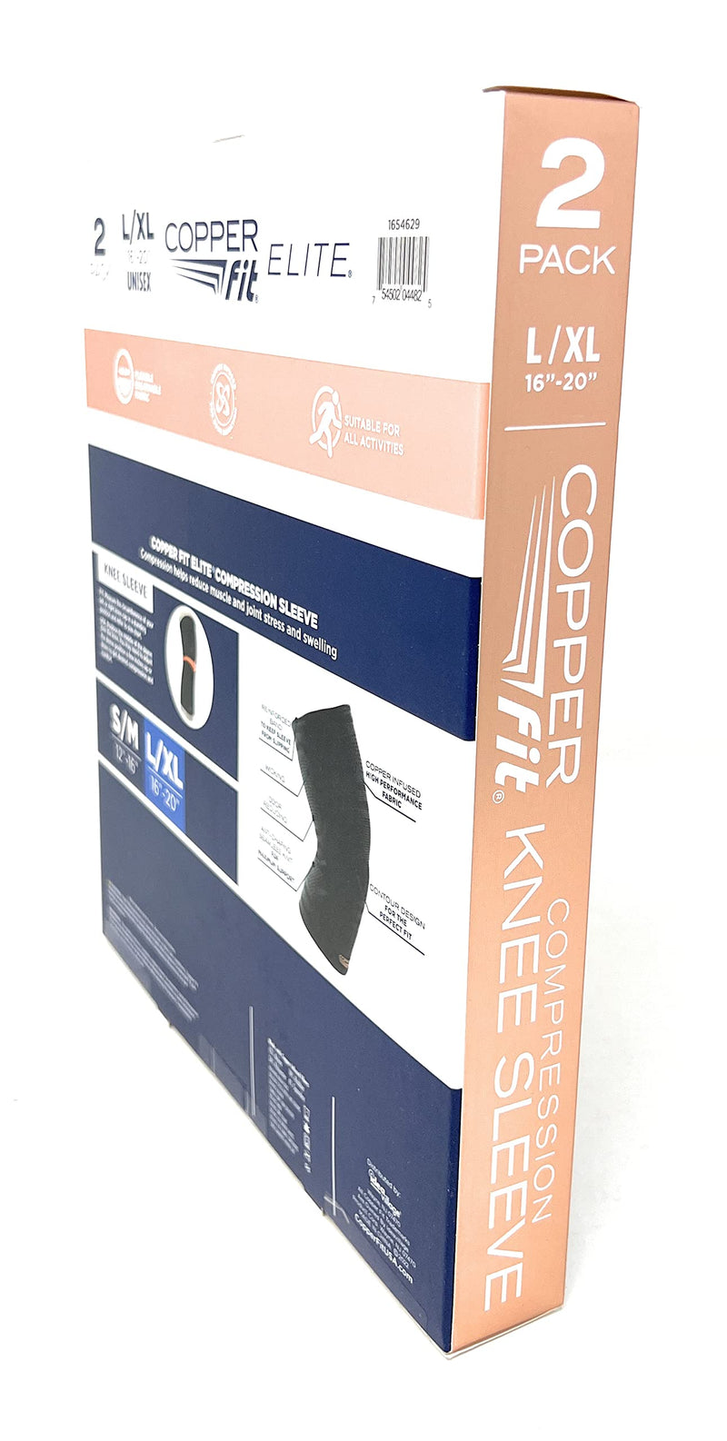 Copperfit Elite Knee Support Knee Sleeve for Joint Pain and Arthritis Relief L/XL - 2 Pack
