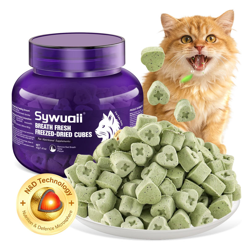 Cat Dental Treats for Bad Breath, Tartar & Gum Support, Breath Freshener Cubes for Oral Health Support, Feline Kitten Oral Care Cat Dental Chews, 1.41oz/40g 40g