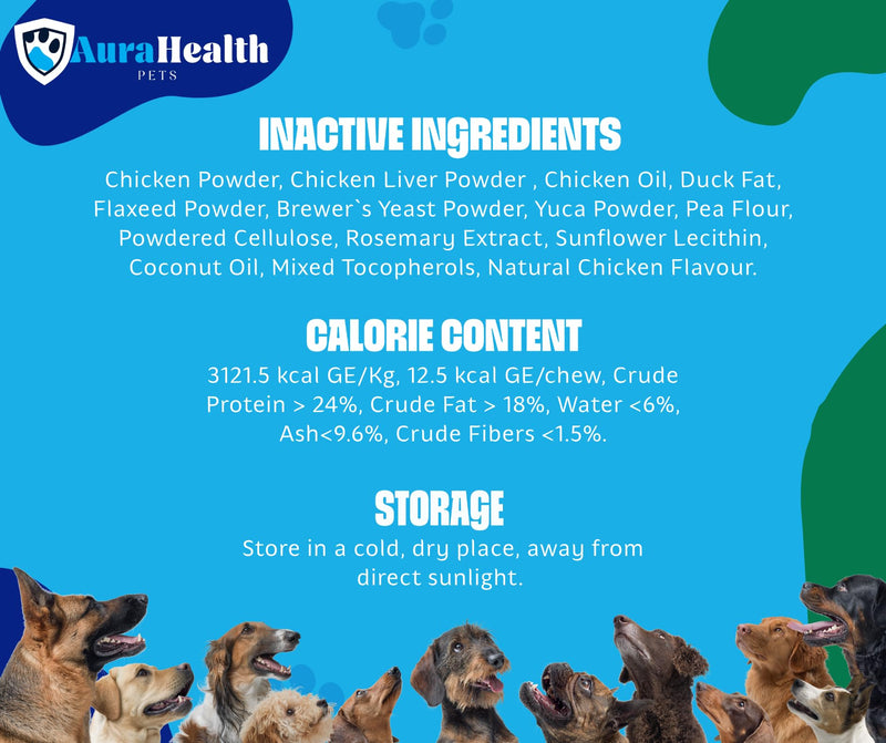 Probiotic 200 Chews up to 4-month supply for Small to Madium Dogs 16-in-1 Support Gut Health, Diarrhea & Allergies – 8 Billion CFUs, Prebiotics, Glutamine, Inulin, Omega-3, Chicken Flavour. 200 Chews - 2g