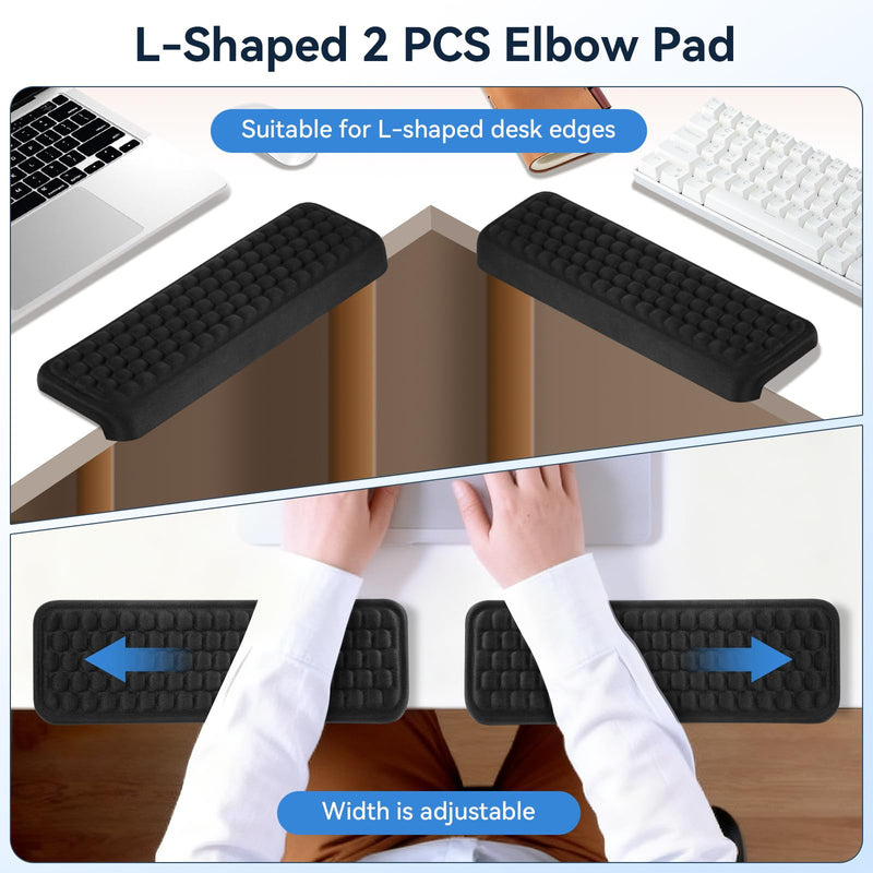 L-Shaped Elbow Pad for Desk, 2-Piece Arm Rest for Desk Wrist Support, Ergonomic Desk Edge Cushion Memory Foam Elbow Support for Work, Study, and Gaming (Black)