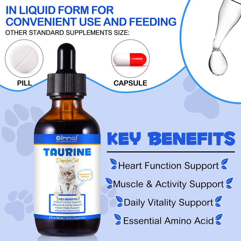 Taurine for Cats, Taurine Liquid Supplement for Cats, Daily Amino Acid Support for Heart Health, Vision & Immune Support, 2 FL OZ