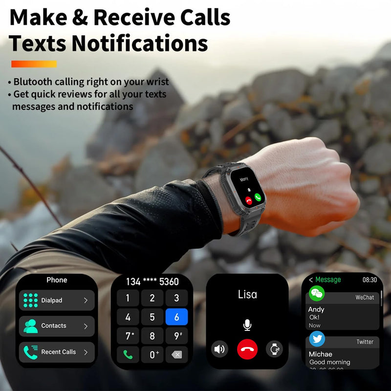 Military GPS Smart Watch for Men Pressure/Altitude/Compass,Fitness Smart Watch for Android Phones and iPhone,Outdoor Waterproof Fitness Tracker with Blood Oxygen/Heart Rate/Sleep/100+ Sport Modes Black - BeesActive Australia