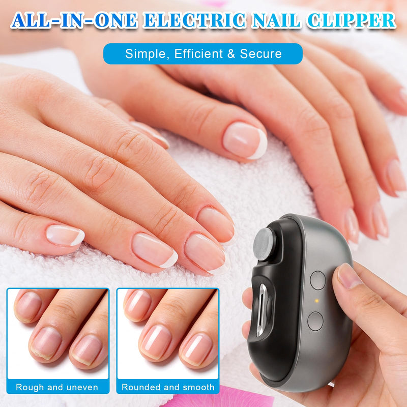 Electric Nail Clippers for Adults Seniors, 3 in 1 Automatic Nail Clipper Trimmer with Polisher/2 Speeds/LED Light/Nail File, 2026 Rechargeable Strong Power Nail Cutter for Fingernails Toenails Black - BeesActive Australia