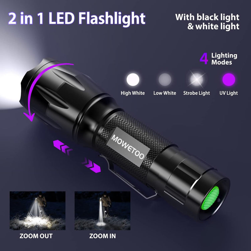 UV Flashlight, Portable Blacklight Flashlight, LED Torch with White and Ultraviolet Light Combo, Black Light Pet Urine Detector for Dog Cat Pee, ID Check, AC Leak, Bed Bug, Rocks, Resin 1 - BeesActive Australia