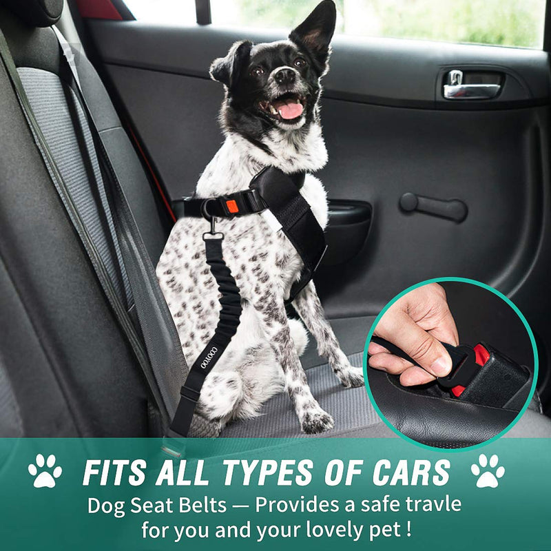 COOYOO Dog Seat Belt,Retractable Dog Car Harness Seat Belt for Car Adjustable Nylon Pet Safety Seat Belts Heavy Duty & Elastic Bungee Buffer 01-Black - BeesActive Australia
