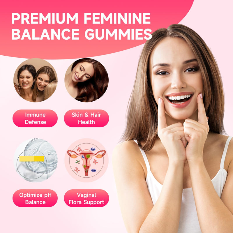 Feminine Balance Gummies for Women, Premium Feminine Balance Gummies Support PH Balance & Vaginal Health, Vegan, Gluten-Free, Strawberry Flavor 60 Gummies 60 Count (Pack of 1)