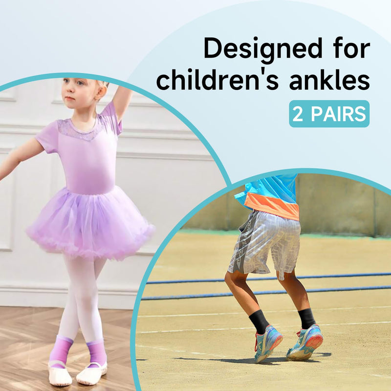 2 Pairs Kids Compression Ankle Braces, Lightweight Non Slip Support Sleeve for Boys, Girls, Dance, Pickleball(Black, M) Black/Ankle Medium - BeesActive Australia