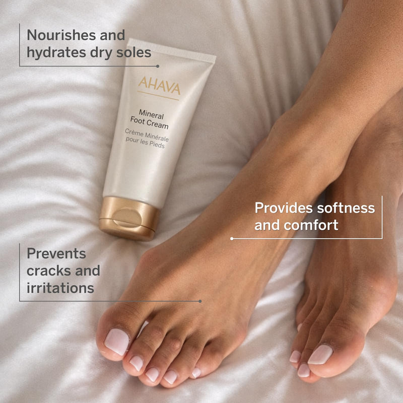 AHAVA Dead Sea Water Mineral Foot Cream - Nourishes & Hydrates Dry Soles, Prevents Cracks & Irritations, with Witch Hazel Leaf, Osmoter blend, Jojoba, Avocado, Sweet Almond & Wheat Germ Oil 3.4 FL Oz (Pack of 1) - BeesActive Australia