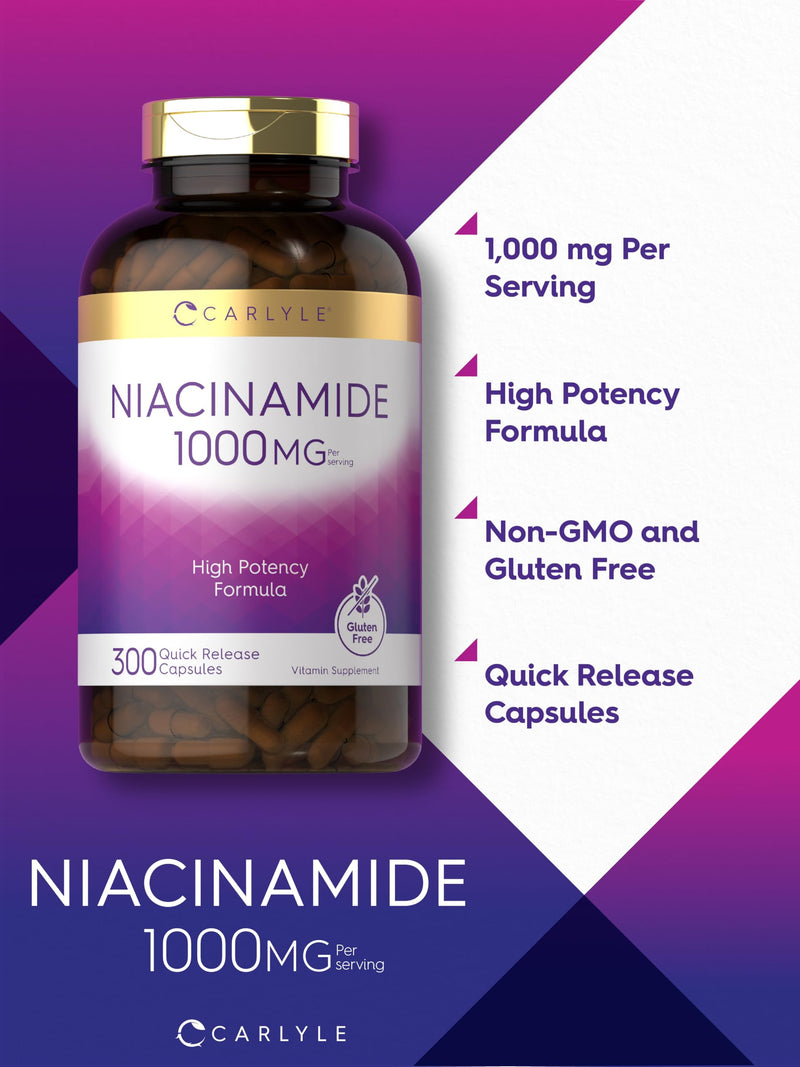 Carlyle Niacinamide 1000 mg | 300 Capsules | High Potency Formula | Non-GMO, Gluten Free Supplement 300 Count (Pack of 1)