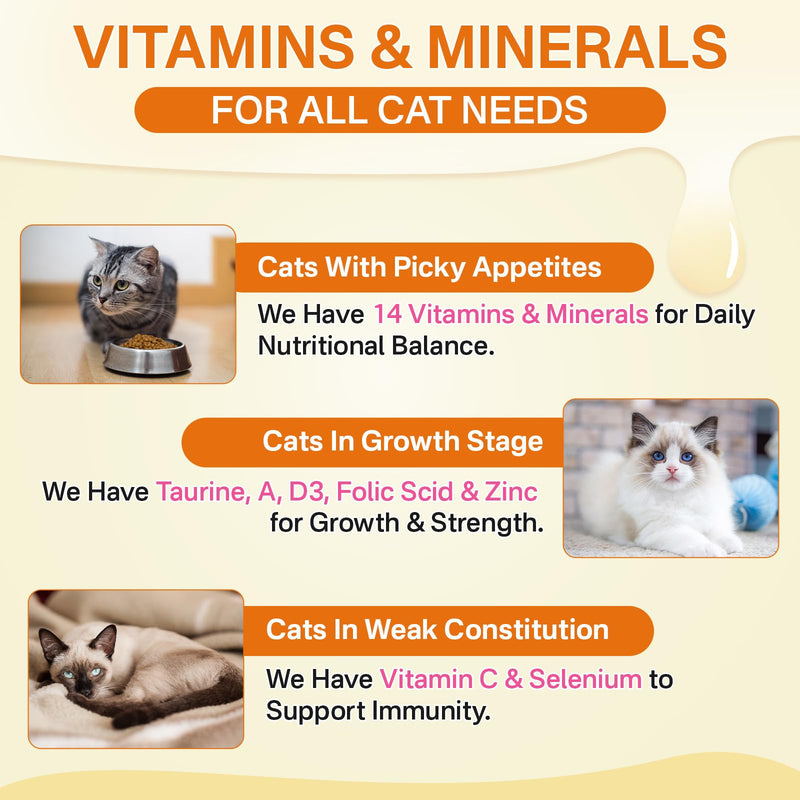Cat Skin & Coat + Multivitamin - 500 Chews Crunchy & Creamy Cheese Core with Omega-3, Vitamins C & E, Biotin for Healthy Coat - Immune,Eye, Brain, and Bone Support for All Cats