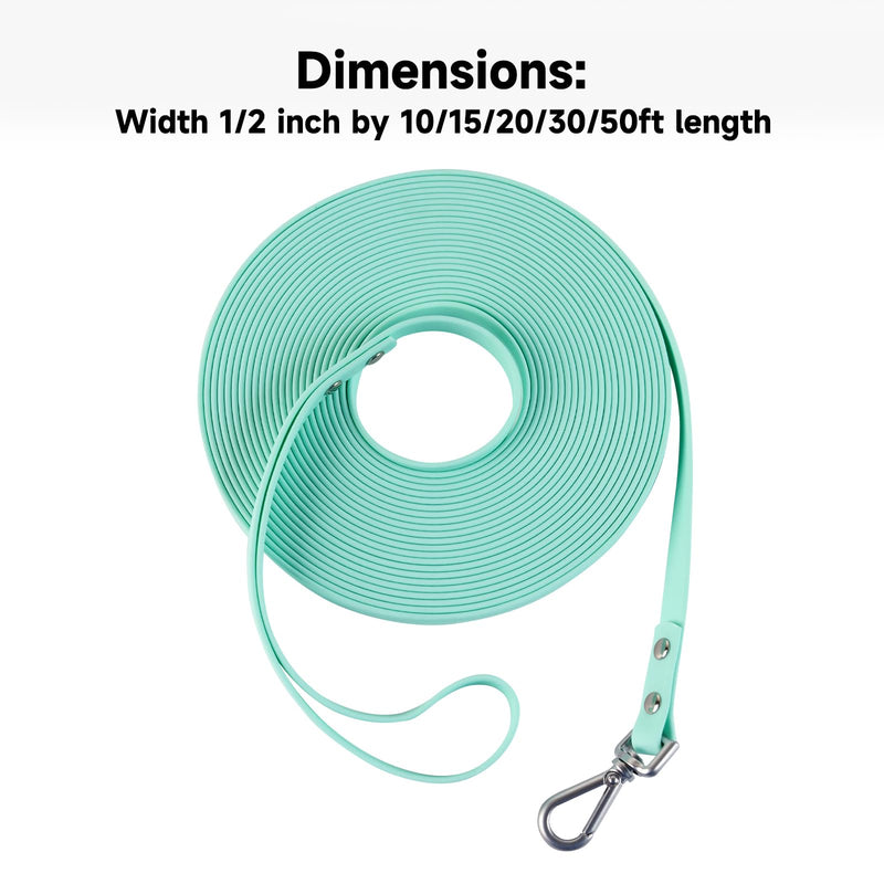 Dog Training Long Leash Waterproof Long Line Heavy Duty Outdoor Recall Lead 10ft 15ft 20ft 30ft 50ft for Small Medium Large Dog (20FT, Mint Green) - BeesActive Australia