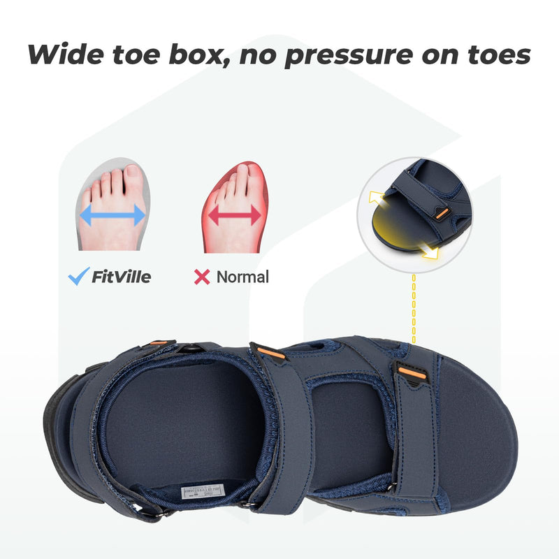 FitVille Wide Sandals for Men With Arch Support Orthopedic Comfortable Summer Men’s Wide Sandals for Plantar Fasciitis & Swollen Feet Breathable Outdoor Recovery Athletic Walking Sandal for Man 15 Wide Navy Blue