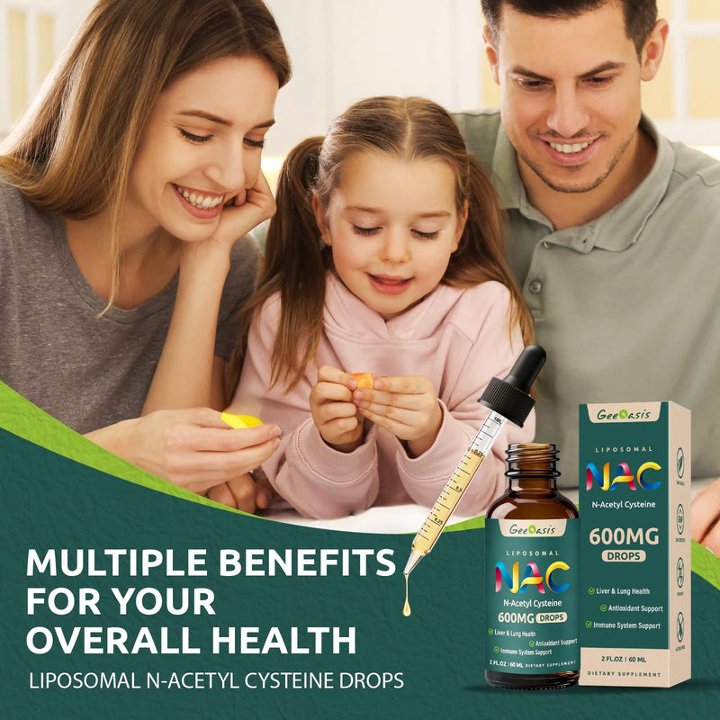 Liposomal Liquid NAC Supplement N-Acetyl Cysteine Drops, N Acetyl Cysteine 600 mg with Quercetin & Zinc for Adults & Kids, Liver & Lung Support, Antioxidant, Immune & Skin Health, 2 Fl Oz 2 Fl Oz (Pack of 1)