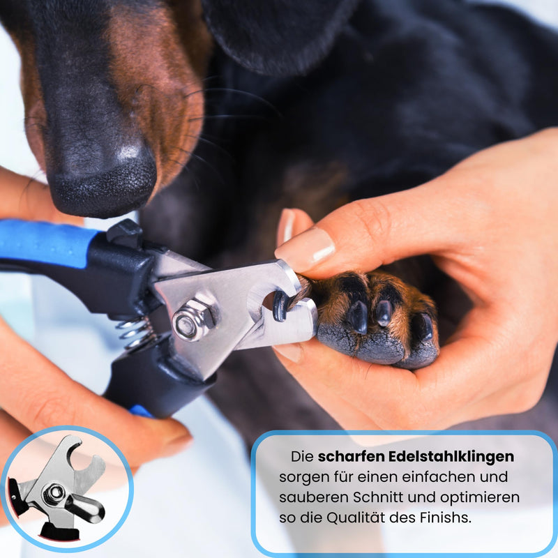 Manda® dog claw trimmer with case, nail clippers for dogs, cats and other pets + file, sharp blades made of stainless steel and with safety lock, large.