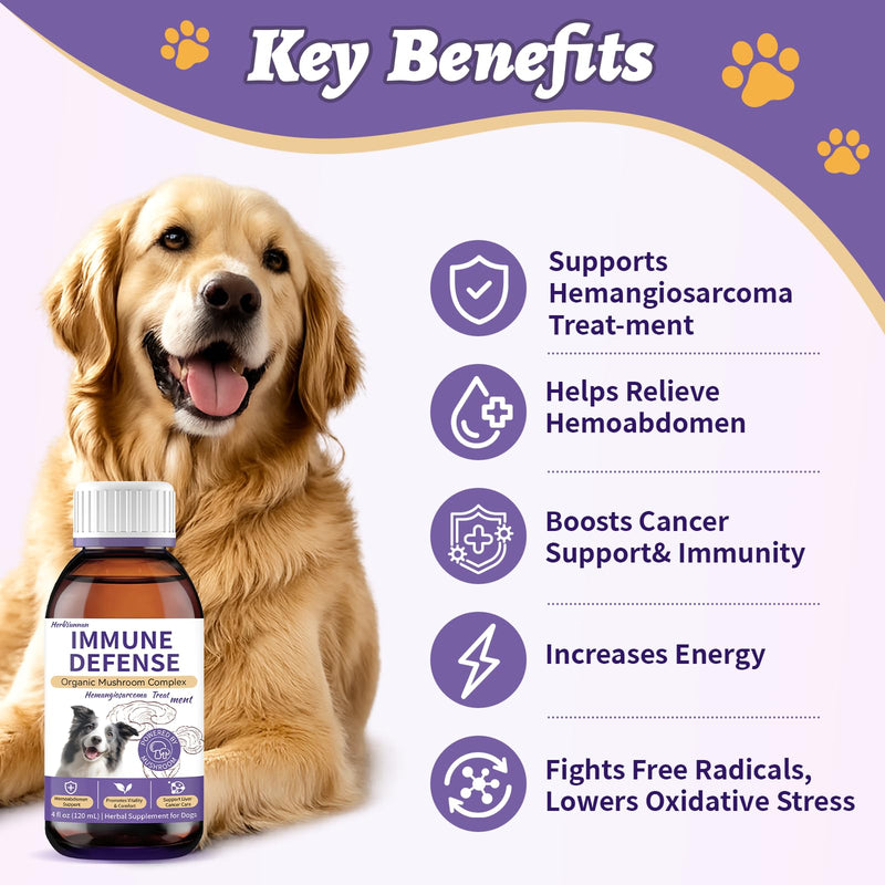 Dog Cancer Supplement 4 oz - Dog Cancer Care and Lumps & Bumps Support, 7 Organic Turkey Tail Mushroom Blend with Turmeric for Dog for Hemangiosarcoma, Hemoabdomen, Cancer & Vascular Support