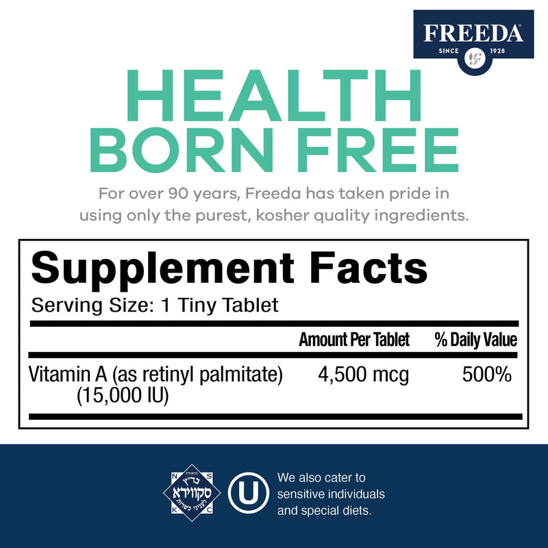 Freeda Kosher Vitamin A Palmitate - Retinyl Palmitate Pure Vitamin A 15,000 IU - Vitamin A Supplement to Support Eye, Vision & Immune Health - Vit A Vitamin Supplements - Vitamina A - 250 Tablets - BeesActive Australia