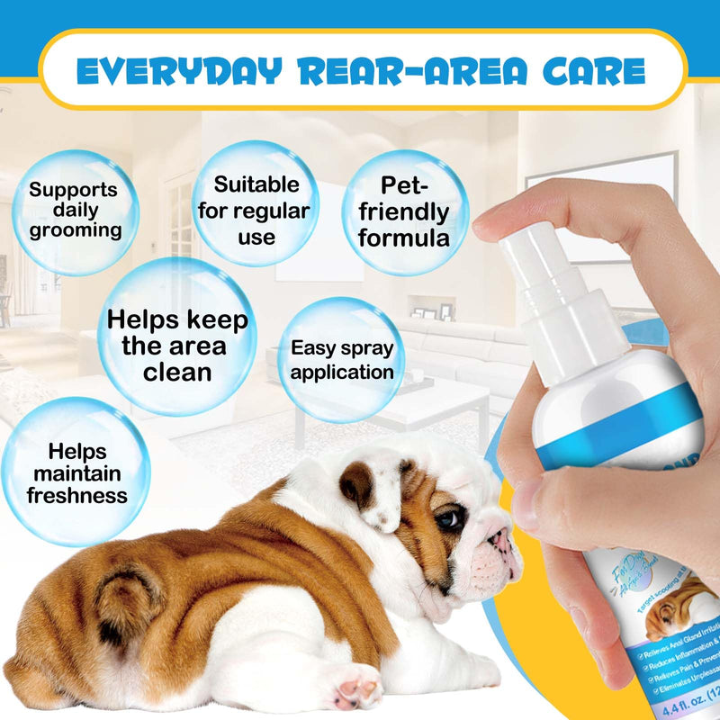 Dog Anal Gland Spray for Dogs & Cats 120ml – Fast Relief for Anal Gland Irritation & Itching, Stops Scooting, Eliminates Odor, Anti-Itch & Soothing Pet Care Spray with Aloe Vera & Chamomile
